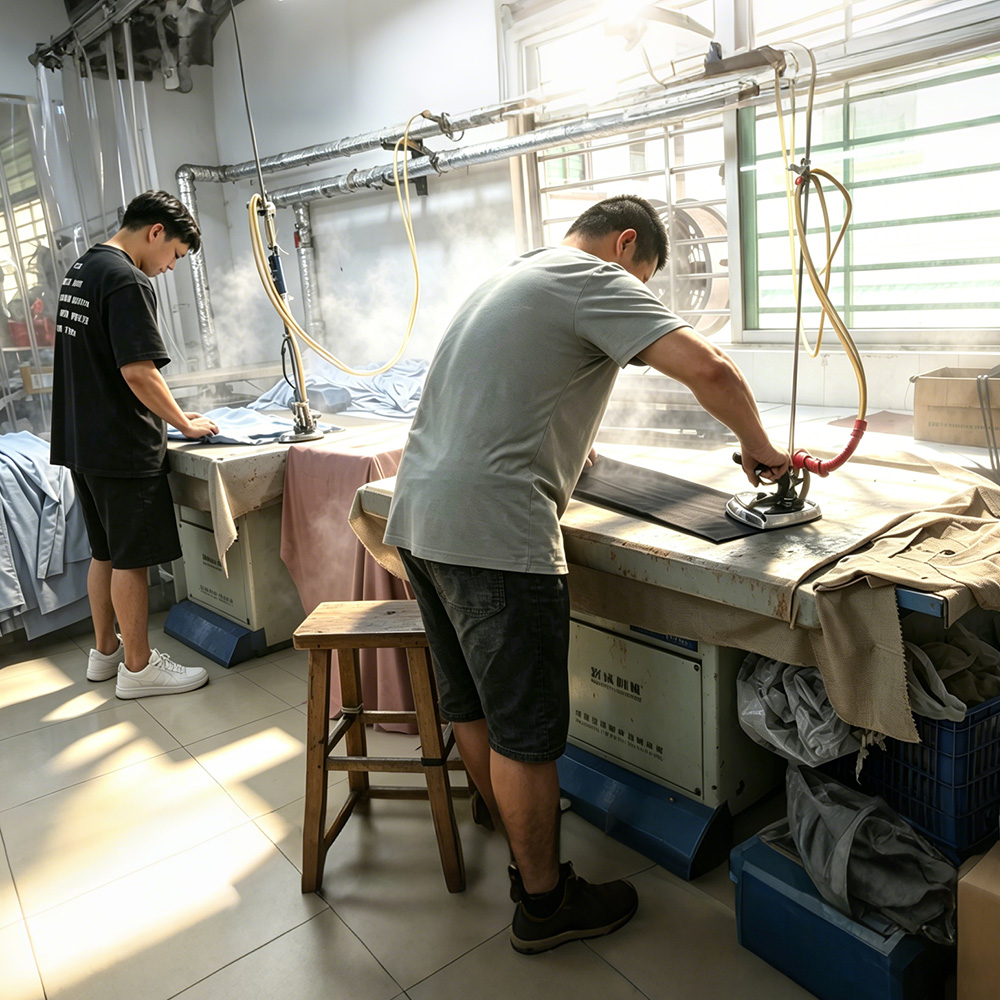 Clothing production line in operation at JiuvelWear factory