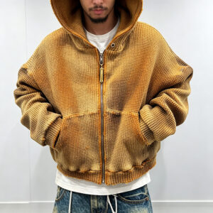 Casual distressed waffle cotton cropped hoodie