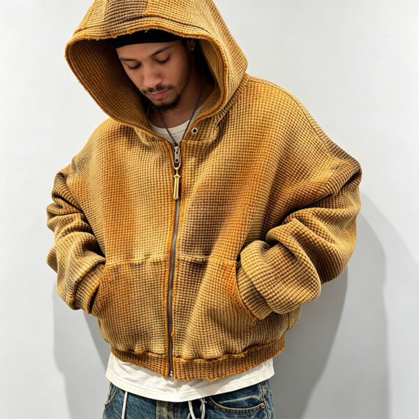 IMG_20260724_173425 Retro washed waffle textured cropped hoodie