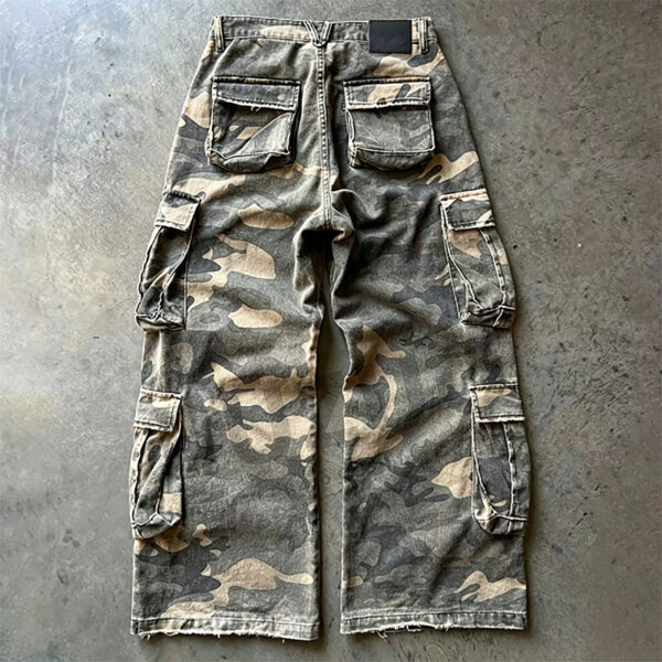 Loose fit six pocket duck canvas camouflage cargo pants