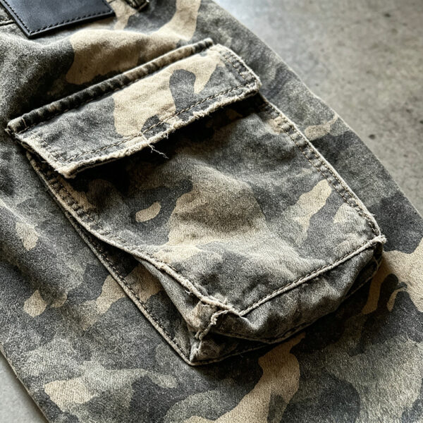 6 pocket camo canvas cargo pants front view shot