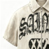 Rhinestone decorated men suede cropped zip shirt
