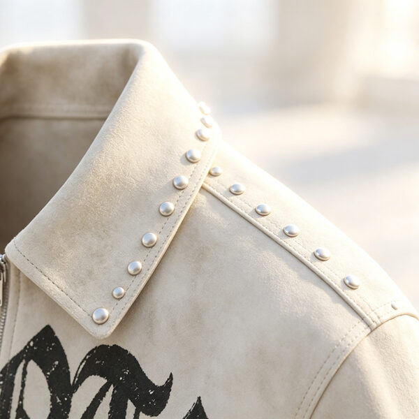 Pearl rhinestone suede cropped zipper shirt men