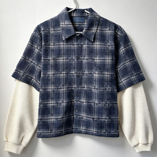 IMG_20260804_155219 Men Cropped Double Layer Plaid Flannel Shirt