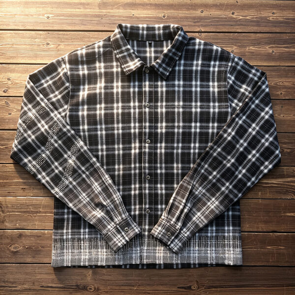 IMG_20260804_162559 Men vintage baggy drop shoulder rhinestone plaid flannel shirt