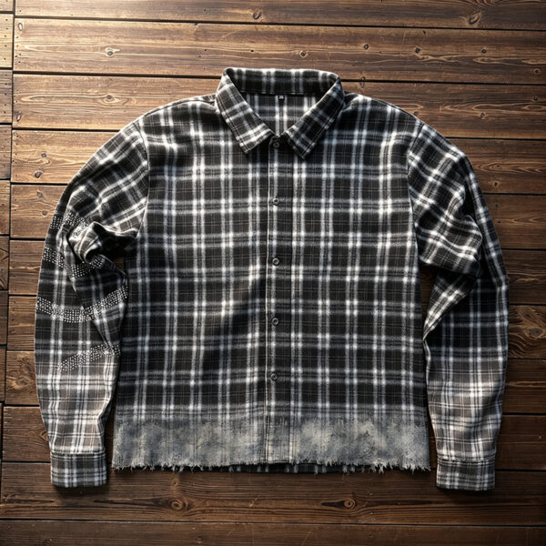 IMG_20260804_162634 Rhinestone decorated plaid flannel men baggy drop shoulder shirt